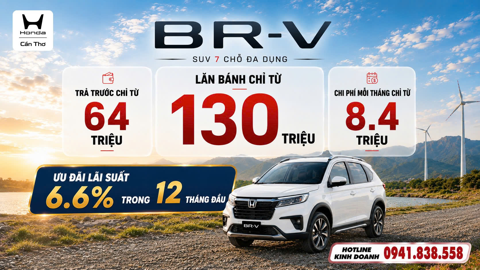 SỞ HỮU SUV 7 CHỖ HONDA BR-V: TRẢ TRƯỚC CHỈ TỪ 64 TRIỆU – SẴN XE GIAO NGAY TẠI CẦN THƠ!