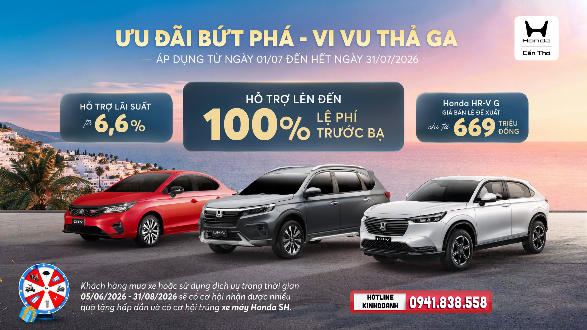 Ưu đãi Honda Ôtô Cần Thơ tháng 7/2026 – Hỗ trợ đến 100% lệ phí trước bạ