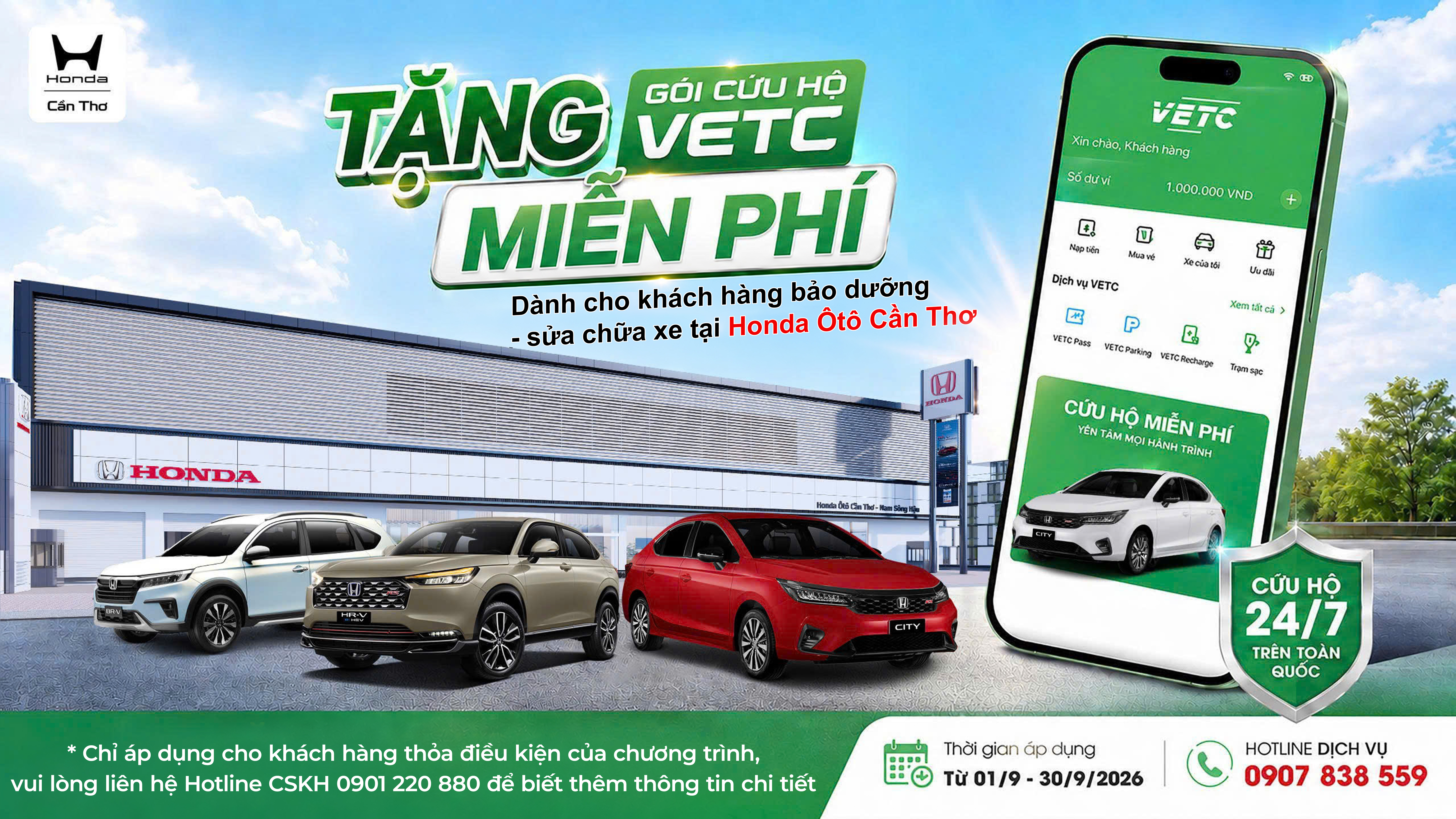 CHĂM XE TẠI HONDA – NHẬN NGAY GÓI VETC CỨU HỘ MIỄN PHÍ