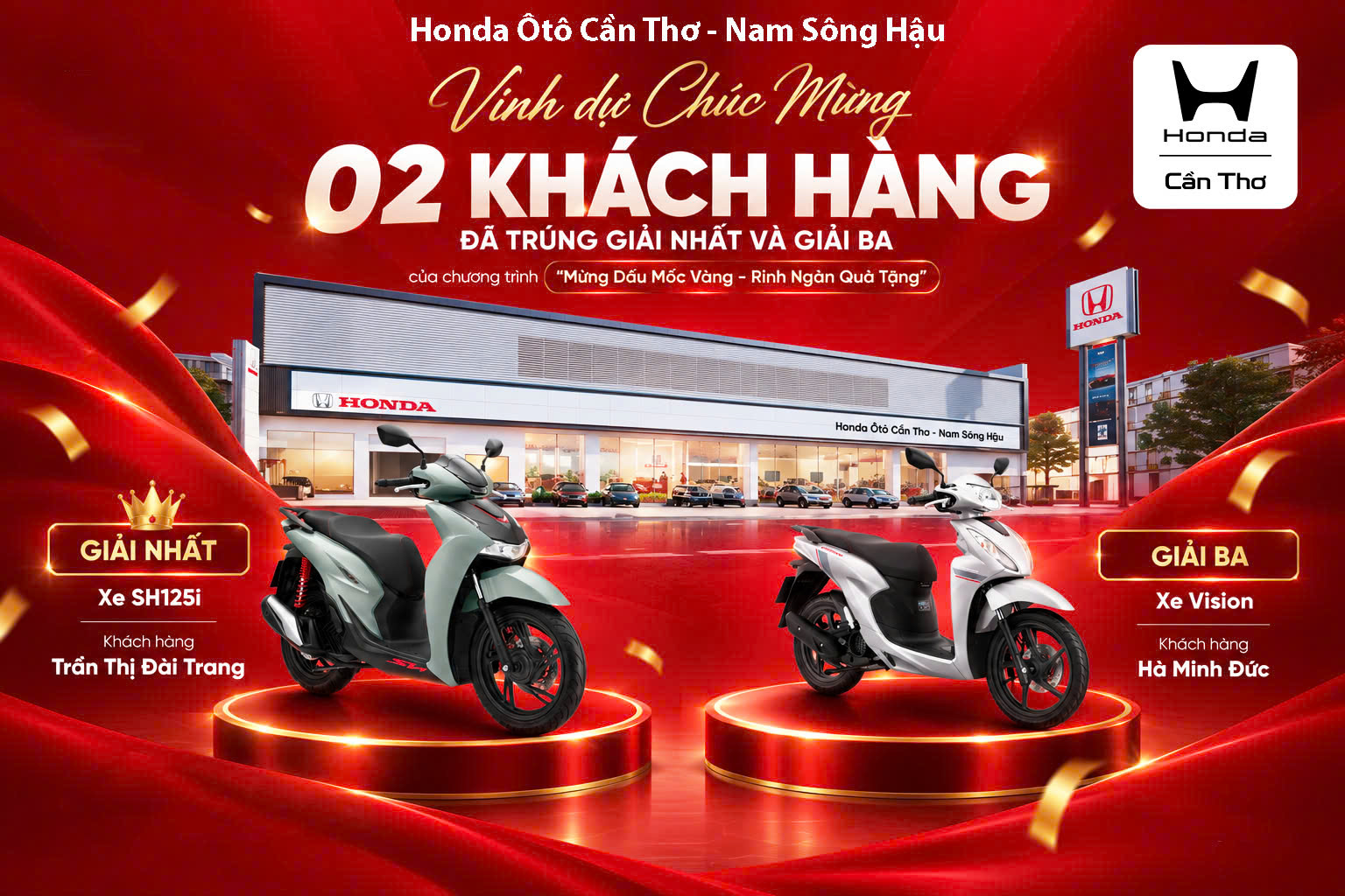 Honda Ôtô Cần Thơ chúc mừng hai khách hàng trúng giải “Mừng Dấu Mốc Vàng – Rinh Ngàn Quà Tặng”
